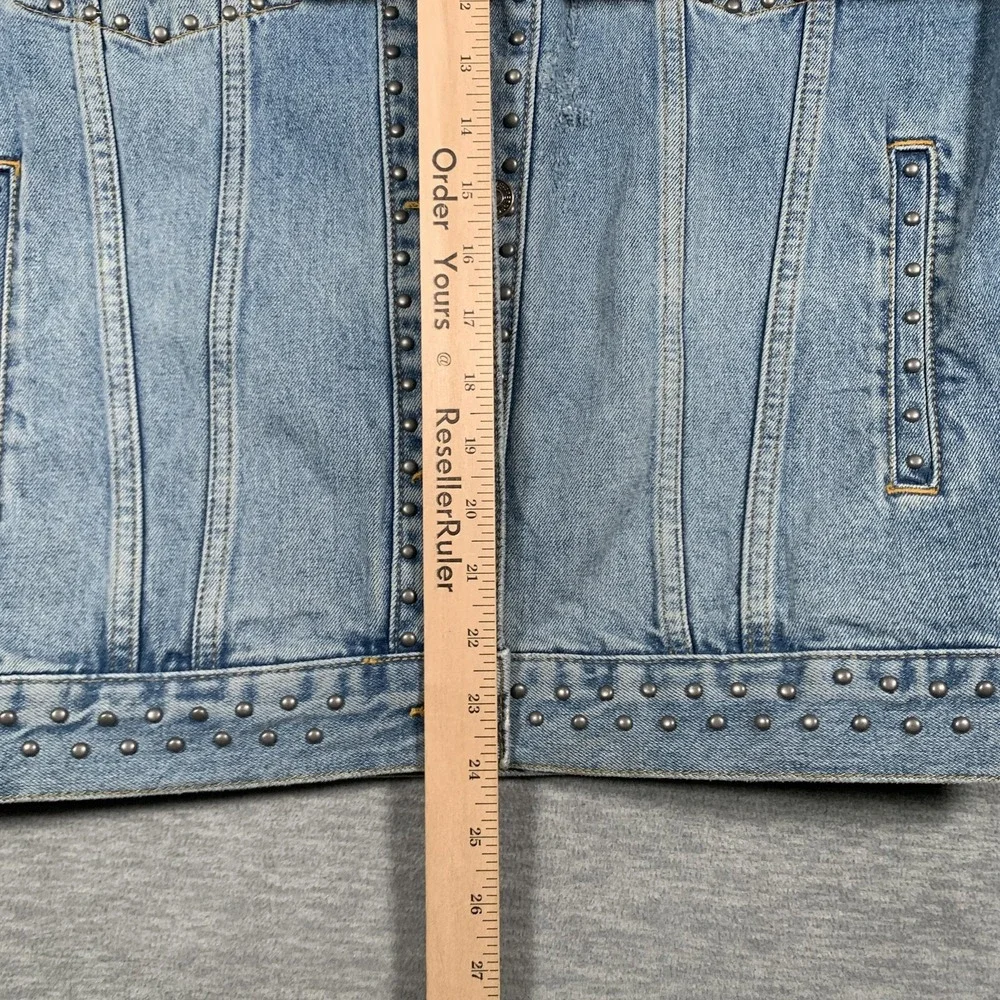 Free People Jacket Womens Small Blue Denim Studded‎ Distressed Jean Western Boho - Picture 10 of 13